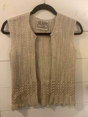 St. John Collection Open-Front Chevron Knit Vest - Neutral Beige